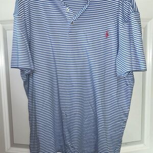 Ralph Lauren Men's XL Blue Striped Polo Shirt Short Sleeve Casual